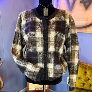 Vintage 90s Paul Harris Design Mohair Tartan Plaid Cardigan Size M
